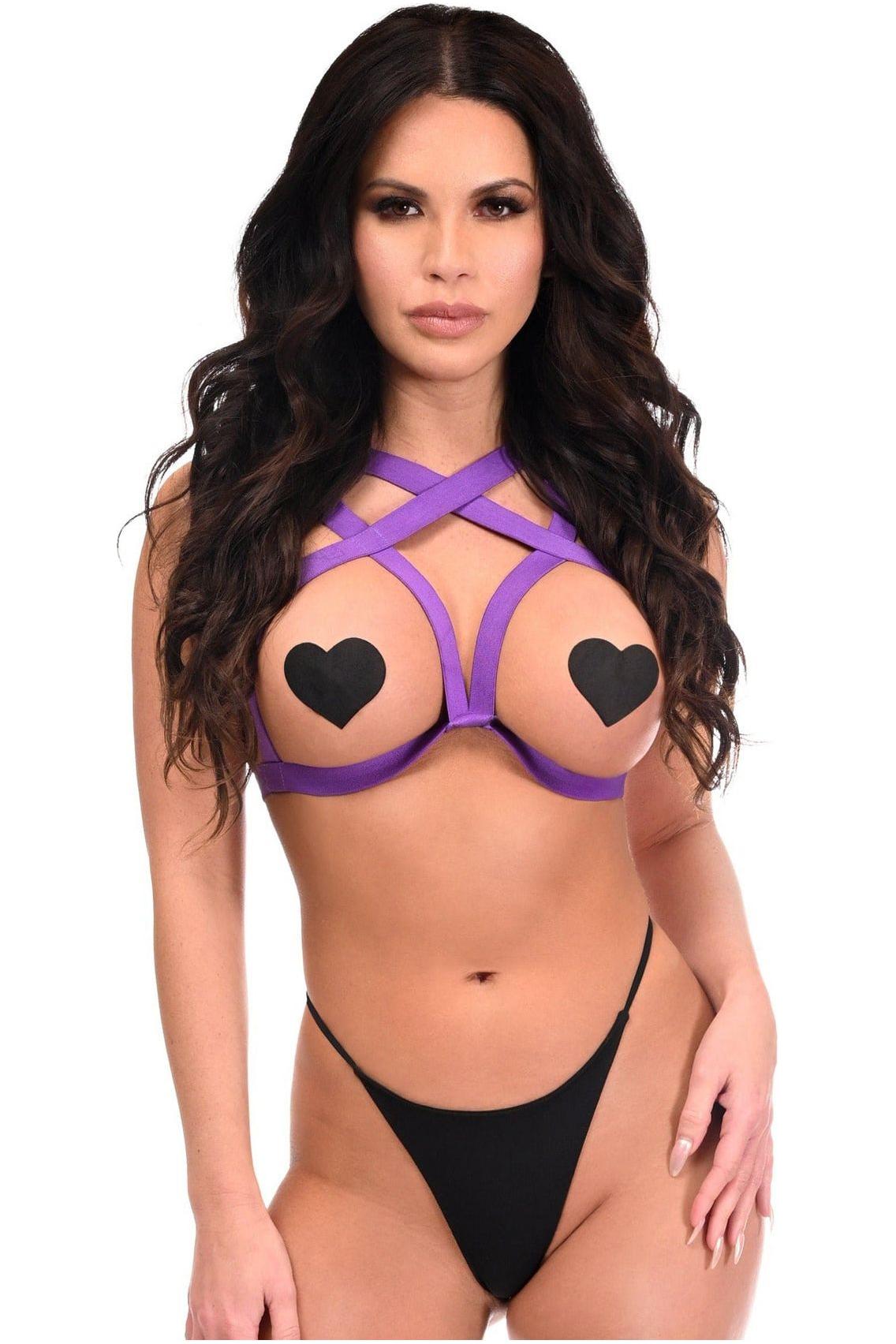 BOXED Purple Stretchy Body Harness Top - Daisy Corsets