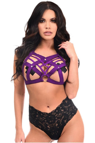 BOXED Purple Stretchy Body Harness w/Gold Hardware - Daisy Corsets