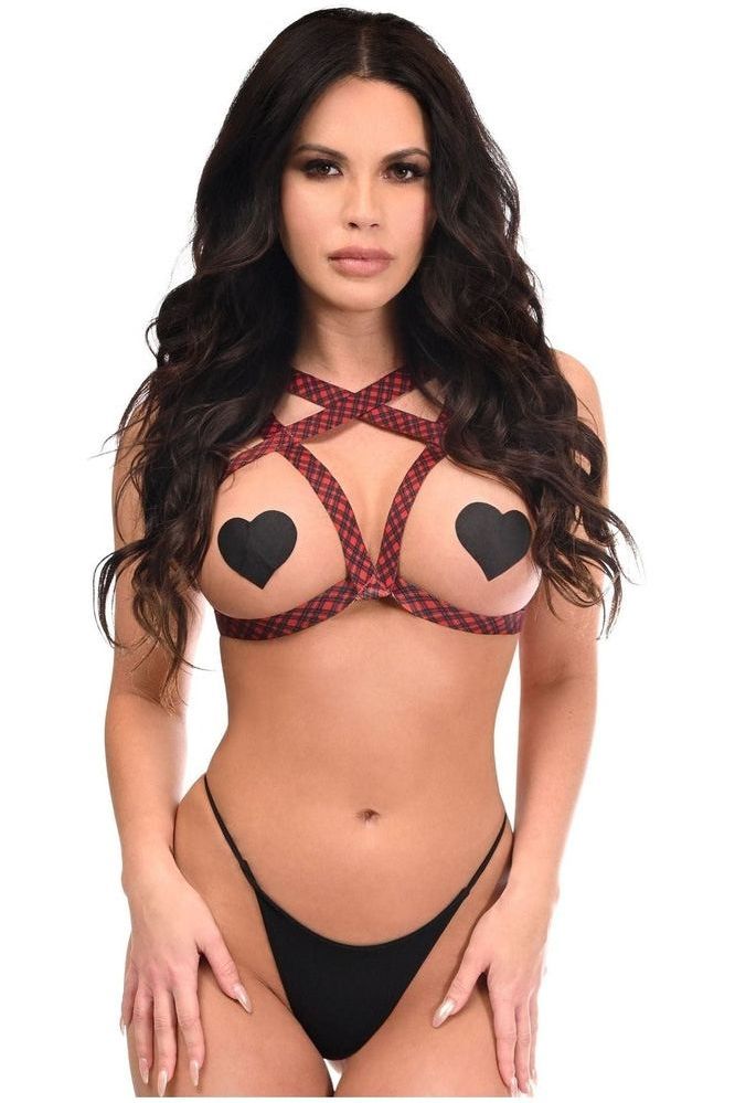 BOXED Red Plaid Stretchy Body Harness Top - Daisy Corsets