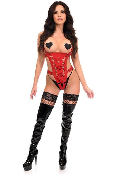 BOXED Red Stretchy Body Harness Bodysuit w/Silver Hardware - Daisy Corsets