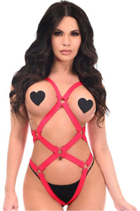 BOXED Red Stretchy Body Harness Bodysuit w/Silver Hardware - Daisy Corsets