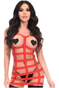 BOXED Red Stretchy Cage Dress Body Harness w/Silver Hardware - Daisy Corsets
