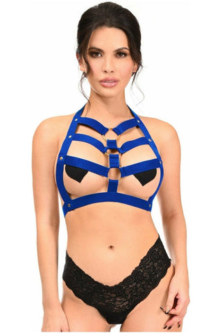 BOXED Royal Blue Stretchy Body Harness w/Gold Hardware - Daisy Corsets