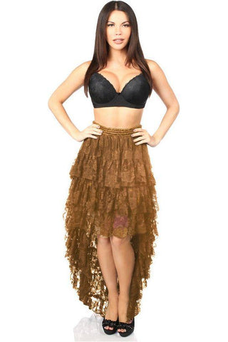 Brown High Low Lace Skirt - Daisy Corsets