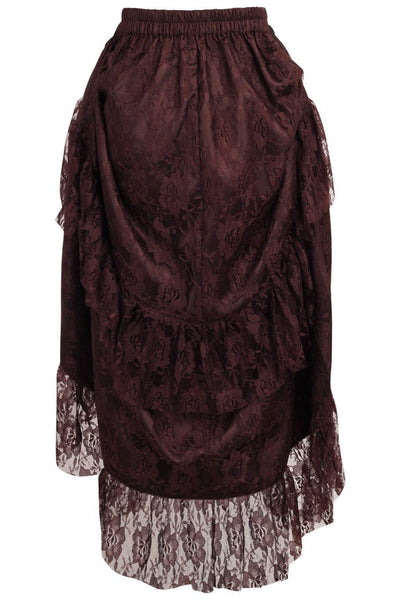 Brown Lace Adjustable High Low Bustle Skirt - Daisy Corsets