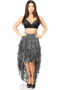 Dark Grey High Low Lace Skirt - Daisy Corsets