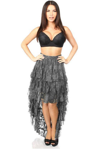 Dark Grey High Low Lace Skirt - Daisy Corsets