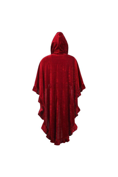 Dark Red Velvet Hooded Ruffle Cape - Daisy Corsets