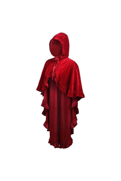 Dark Red Velvet Hooded Ruffle Cape - Daisy Corsets