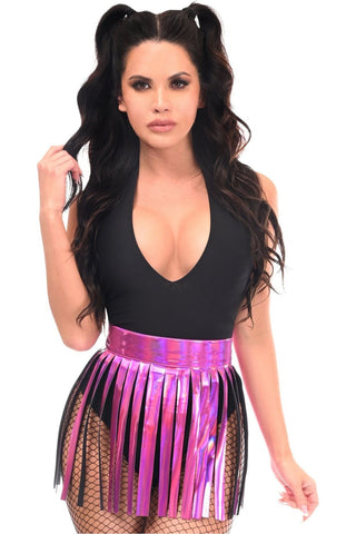 Fuchsia Holo Fringe Skirt - Daisy Corsets