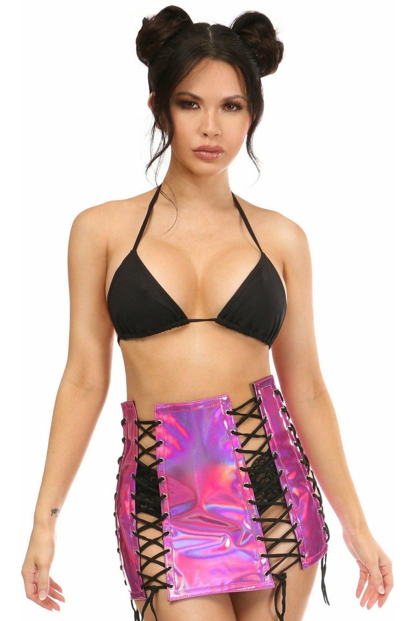 Fuchsia Holo Lace - Up Skirt - Daisy Corsets