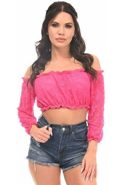 Fuchsia Lined Lace Long Sleeve Peasant Top - Daisy Corsets