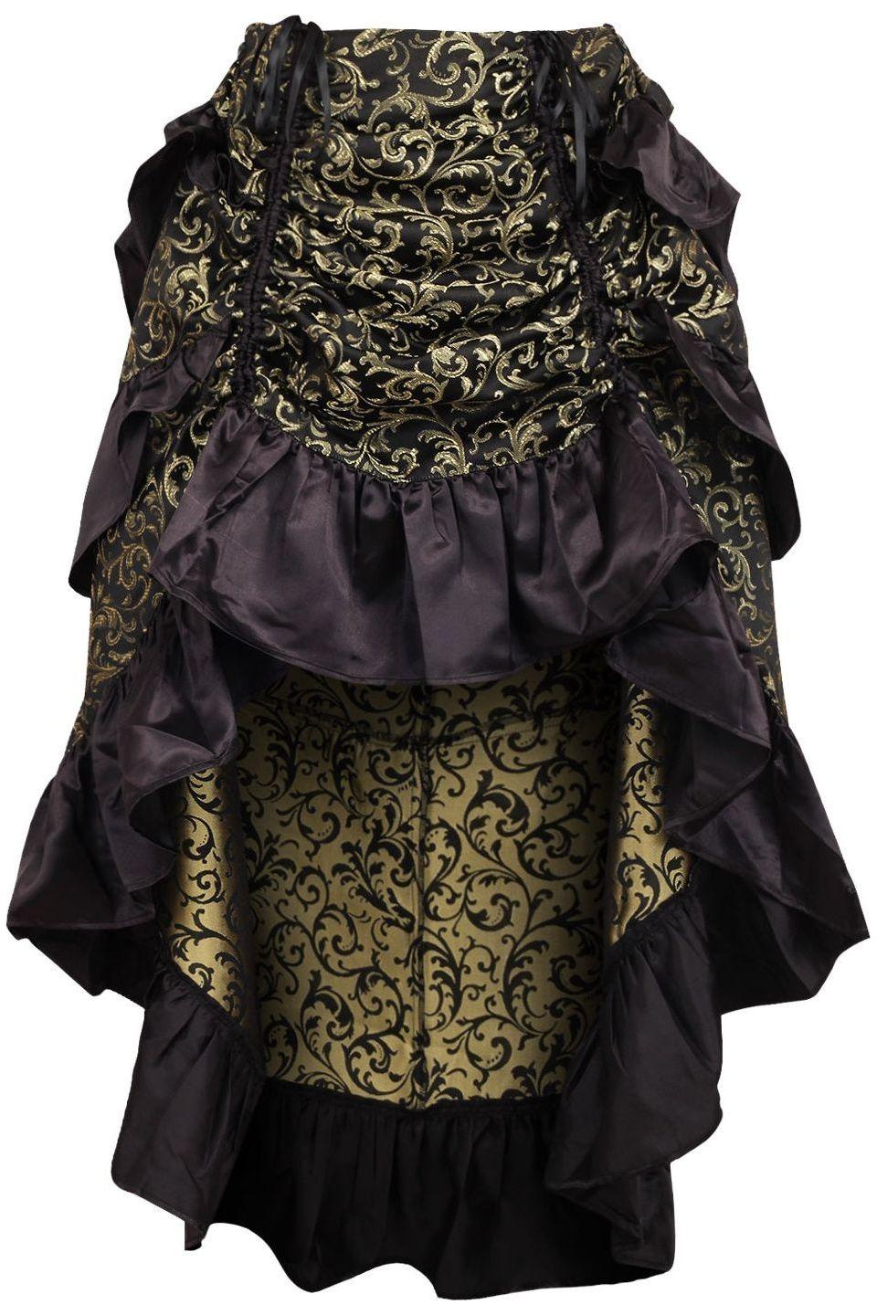 Gold/Black Brocade Adjustable High Low Bustle Skirt - Daisy Corsets
