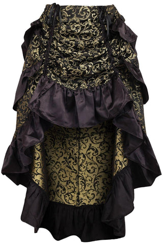 Gold/Black Brocade Adjustable High Low Bustle Skirt - Daisy Corsets