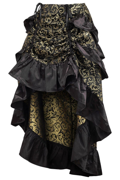 Gold/Black Brocade Adjustable High Low Bustle Skirt - Daisy Corsets