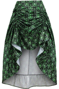 Green & Black Skull Satin Adjustable High Low Skirt - Daisy Corsets