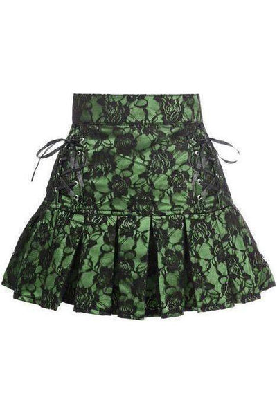 Green Satin w/Black Lace Overlay Lace - Up Skirt - Daisy Corsets