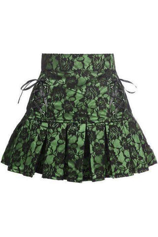 Green Satin w/Black Lace Overlay Lace - Up Skirt - Daisy Corsets