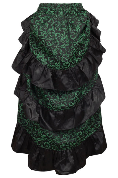 Green/Black Brocade Adjustable High Low Bustle Skirt - Daisy Corsets