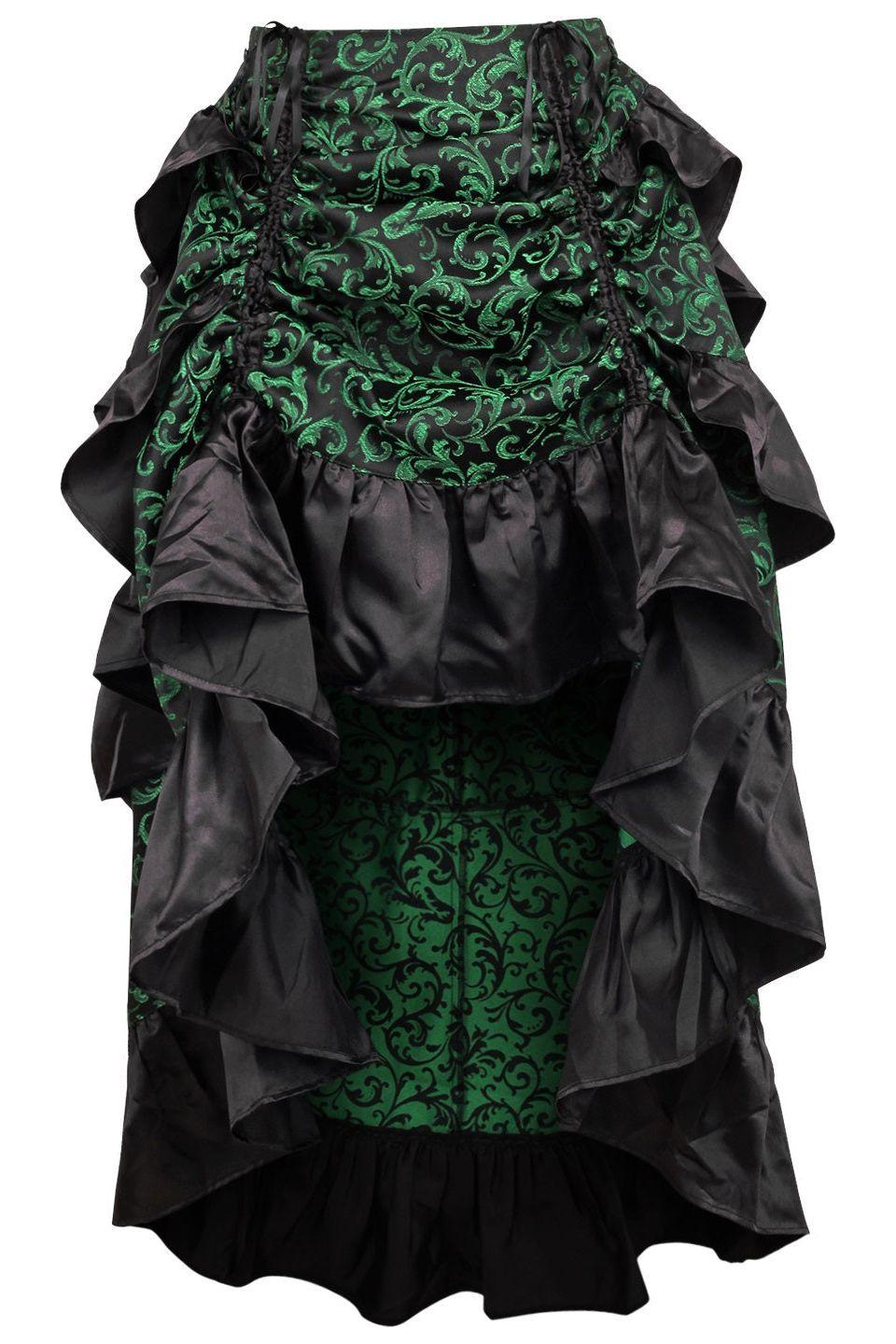 Green/Black Brocade Adjustable High Low Bustle Skirt - Daisy Corsets