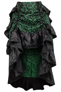 Green/Black Brocade Adjustable High Low Bustle Skirt - Daisy Corsets