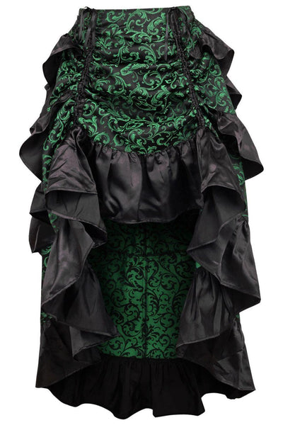 Green/Black Brocade Adjustable High Low Bustle Skirt - Daisy Corsets