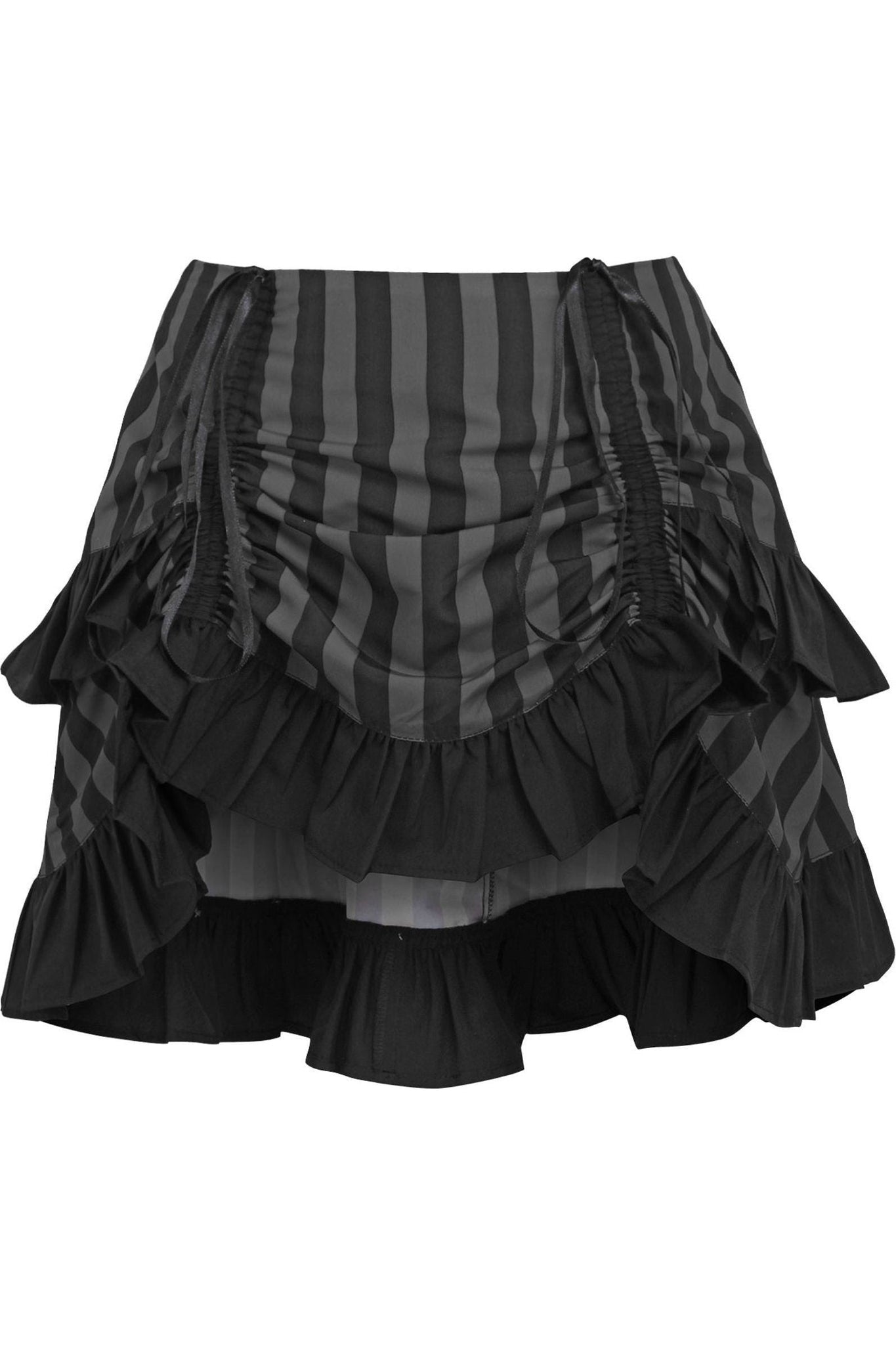 Grey/Black Striped Ruched Bustle Skirt - Daisy Corsets