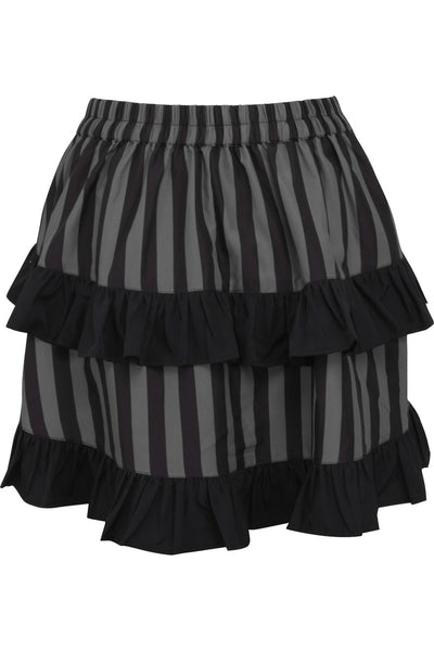 Grey/Black Striped Ruched Bustle Skirt - Daisy Corsets