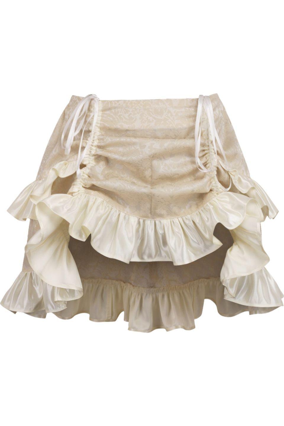Ivory Brocade Ruched Bustle Skirt - Daisy Corsets