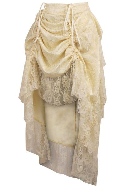 Ivory Lace Adjustable High Low Bustle Skirt - Daisy Corsets
