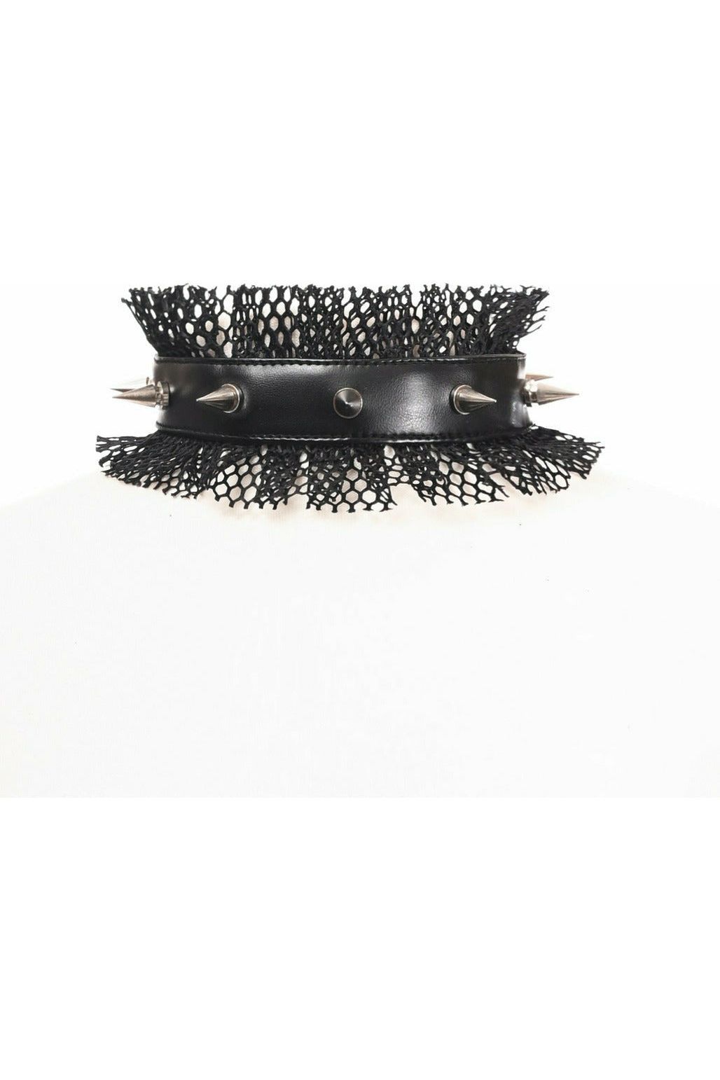Kitten Collection Black Fishnet Spike Choker - Daisy Corsets