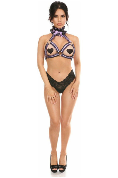 Kitten Collection Lavender/Black Lace Bra Top Body Harness - Daisy Corsets
