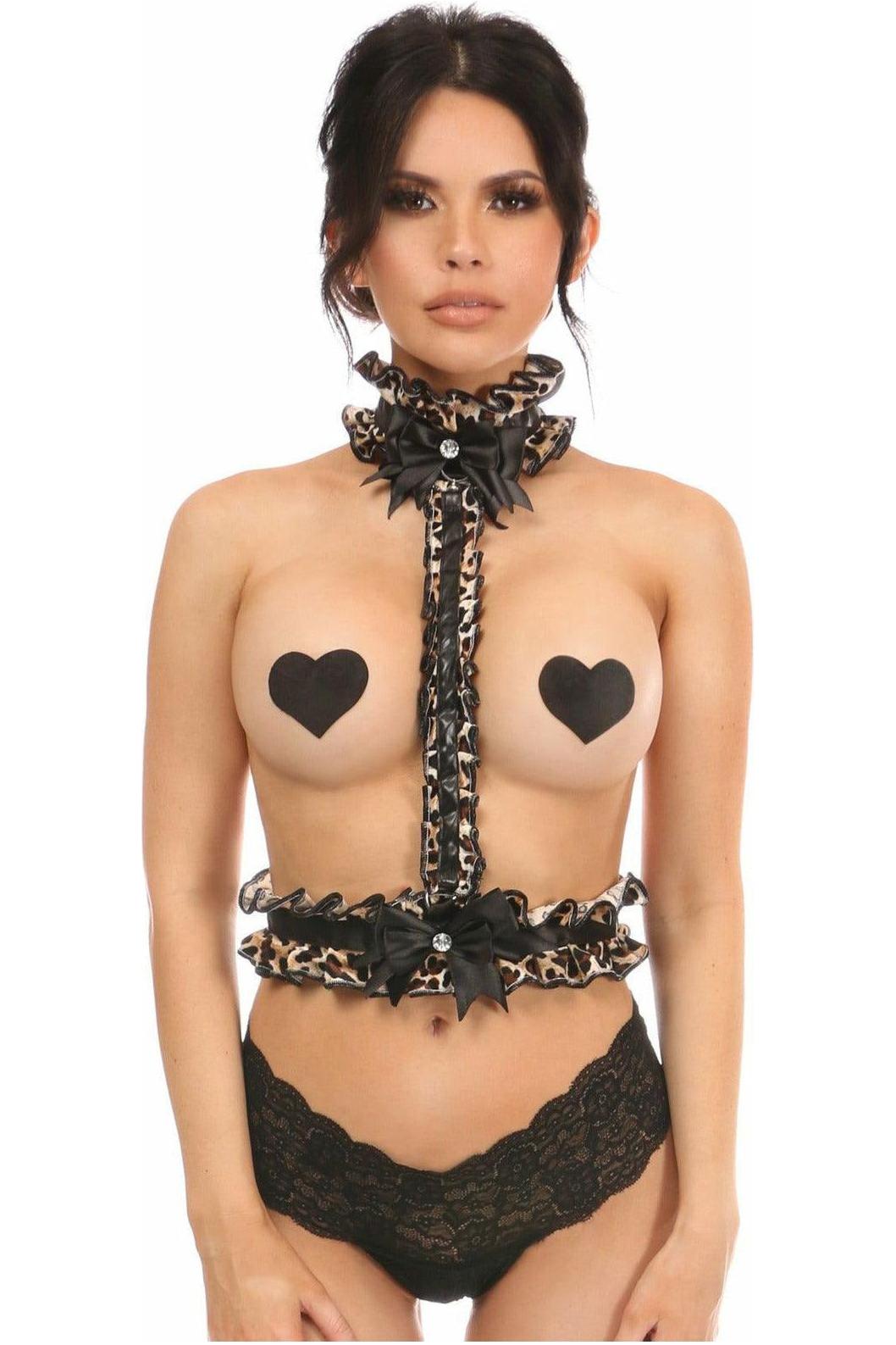 Kitten Collection Leopard Velvet Single Strap Body Harness - Daisy Corsets