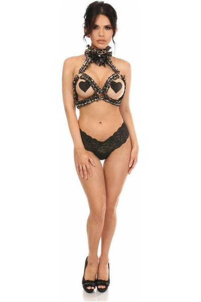 Kitten Collection Leopard Velvet Triangle Top Body Harness - Daisy Corsets