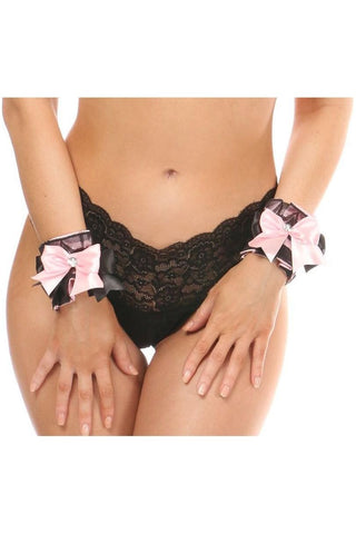 Kitten Collection Lt Pink/Black Lace Wrist Cuffs (set of 2) - Daisy Corsets