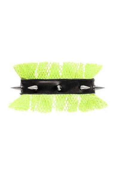 Kitten Collection Neon Green/Black Fishnet Spike Choker - Daisy Corsets