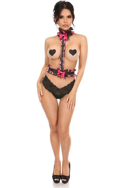Kitten Collection Pink Floral Satin Single Strap Body Harness - Daisy Corsets