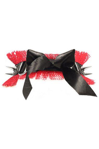 Kitten Collection Red/Black Fishnet Spike Choker - Daisy Corsets