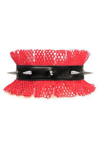 Kitten Collection Red/Black Fishnet Spike Choker - Daisy Corsets