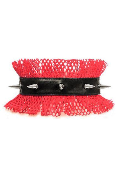 Kitten Collection Red/Black Fishnet Spike Choker - Daisy Corsets