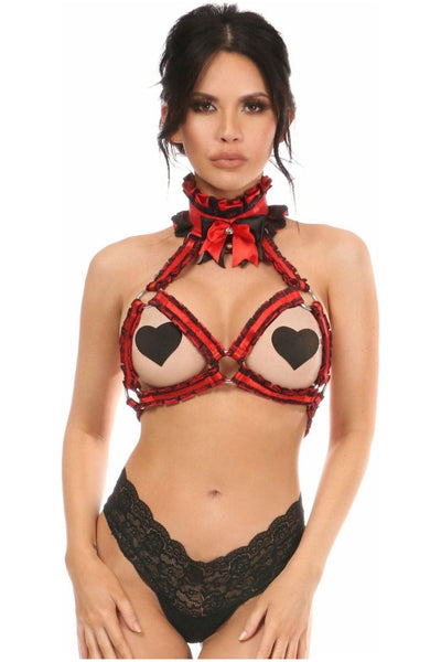 Kitten Collection Red/Black Lace Bra Top Body Harness - Daisy Corsets