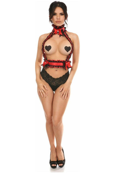 Kitten Collection Red/Black Lace Double Strap Body Harness - Daisy Corsets