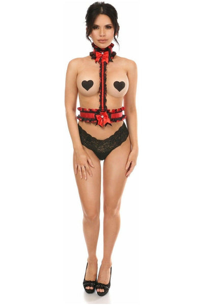Kitten Collection Red/Black Lace Single Strap Body Harness - Daisy Corsets