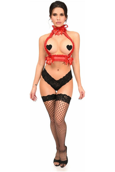 Kitten Collection Red/Red Lace Double Strap Body Harness - Daisy Corsets