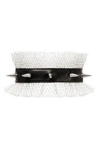 Kitten Collection White/Black Fishnet Spike Choker - Daisy Corsets