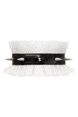 Kitten Collection White/Black Fishnet Spike Choker - Daisy Corsets