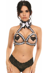 Kitten Collection White/Black Lace Bra Top Body Harness - Daisy Corsets