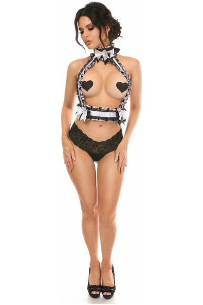 Kitten Collection White/Black Lace Double Strap Body Harness - Daisy Corsets