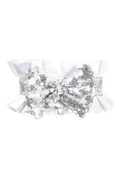 Kitten Collection White/Silver Satin & Sequin Choker - Daisy Corsets