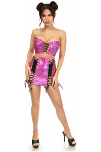 Lavish 2 PC Fuchsia Holo Bustier & Skirt Set - Daisy Corsets